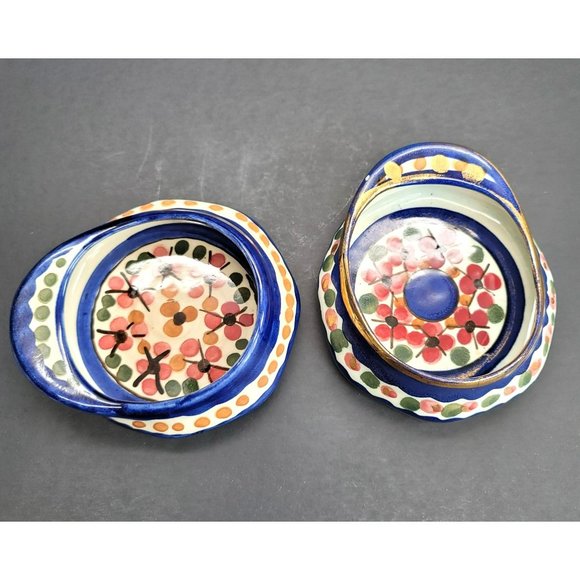 Majolica Holland Hand Painted Hat Cap Dishes Blue Floral Cr153 - Picture 12 of 16